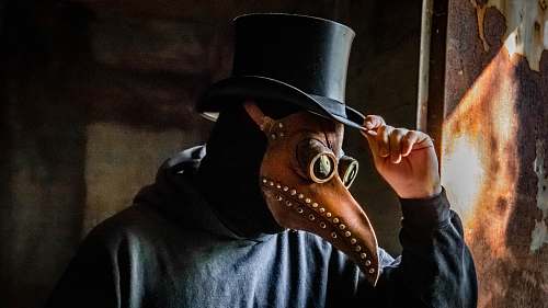 apparel person wearing mask and hat hat