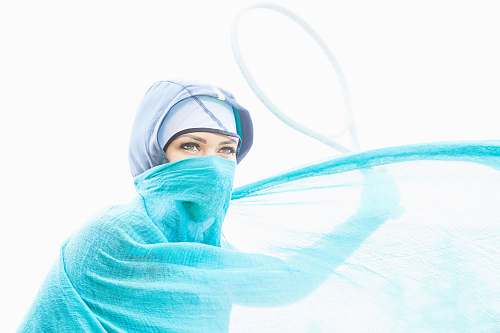 person woman with green cover in her face standing human