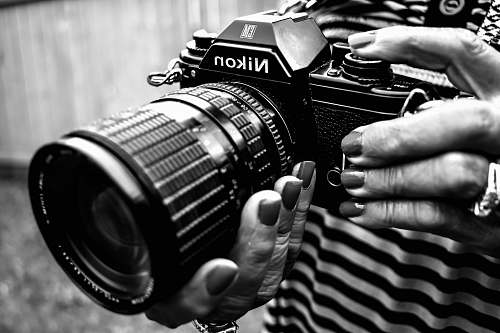 black-and-white black Nikon DSLR camera electronics