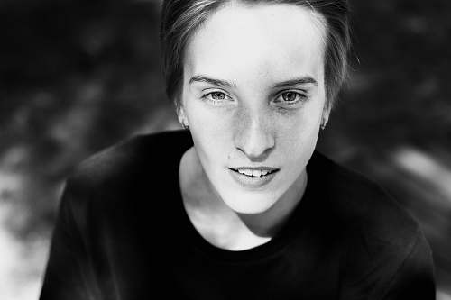 black-and-white man wearing crew-neck shirt face