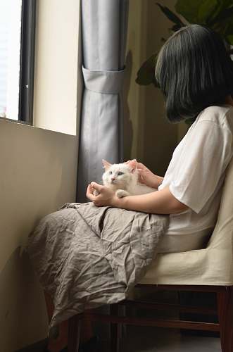 person woman sitting with cat on lap doctor