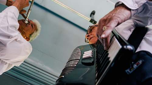 human man playing accordion person