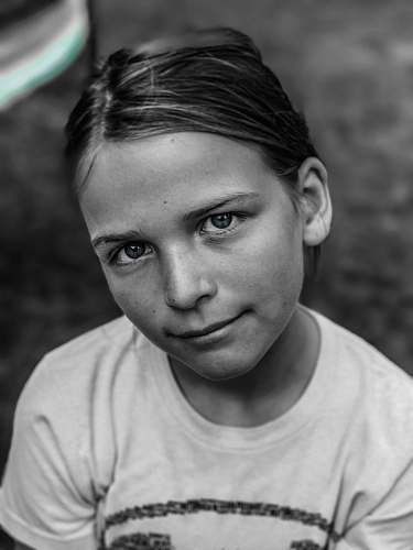 human grayscale photography of white shirt face