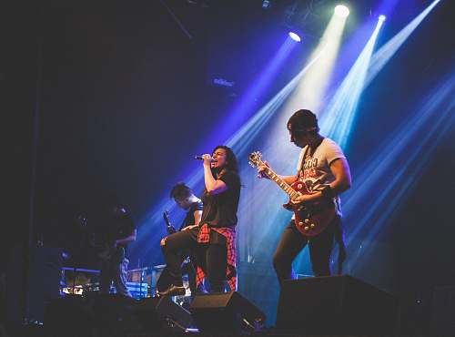 music photo of male band performing on stadium musical instrument