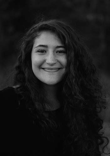 face smiling woman black-and-white