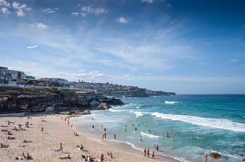 water people on the seashore and swimming on the body of water ocean