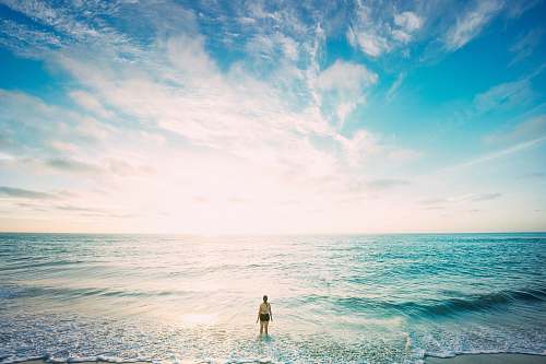 water woman on sea in front of sun ocean