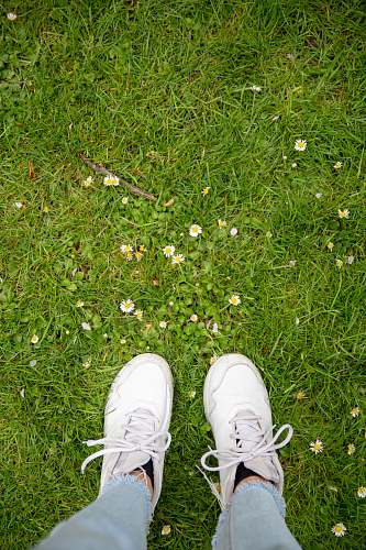 apparel unknown person stepping on grass grass clothing