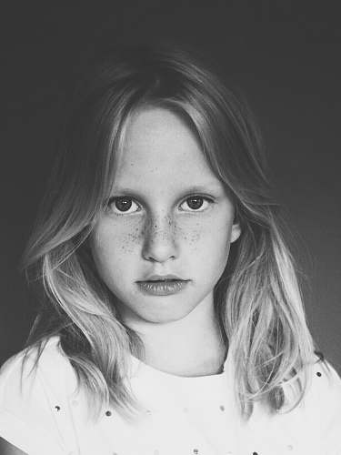 black-and-white girl wearing crew-neck dress photography face