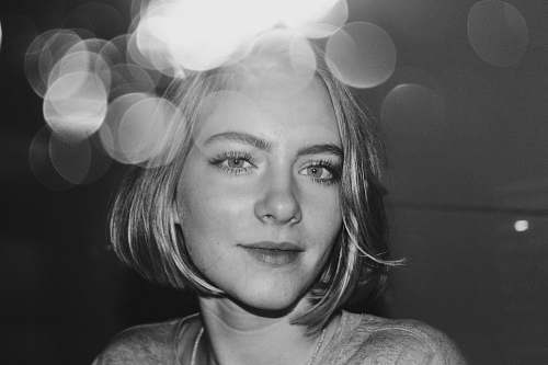 black-and-white woman in gray shirt face