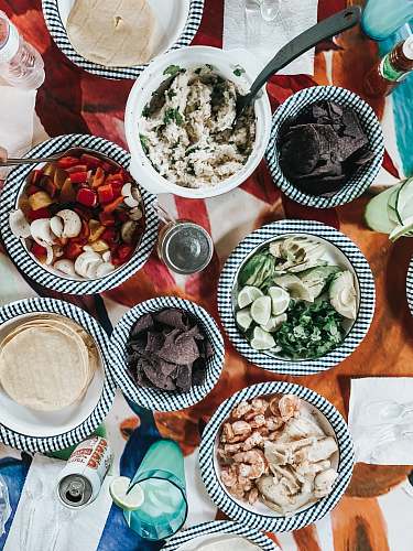 plant assorted cooked food on bowls breakfast