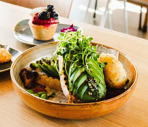 plant bowl of bread and vegetables table