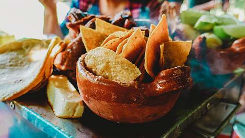 bread cooked food in bowl dip