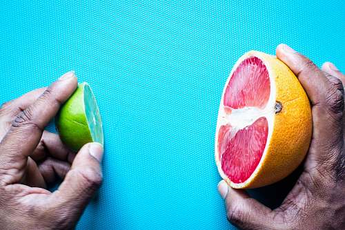 fruit sliced lemon on blue textile citrus fruit