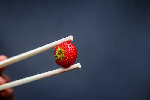 food red strawberry fruit on white stick plant