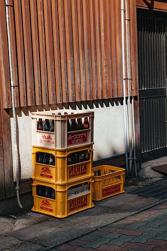 crate four plastic bottle crates brown