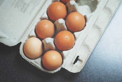 grey seven brown eggs on tray egg