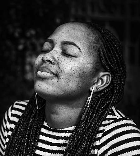 face woman closing her eyes black-and-white