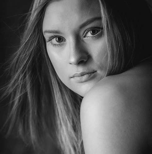 black-and-white woman in grayscale photography face
