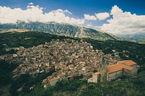 landscape brown houses on mountains outdoors