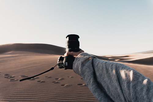 human black DSLR camera soil
