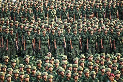 human group of army standing outdoor military