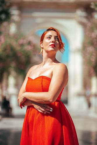 clothing woman in red strapless dress robe