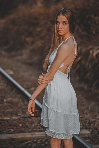 clothing woman standing on railway fashion
