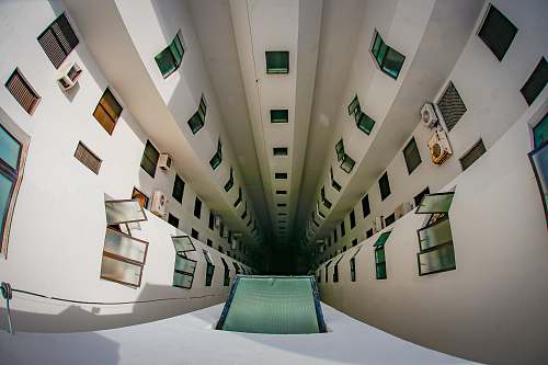 handrail white concrete building corridor