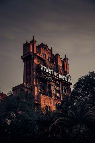 disney architectural photography of The Hollywood Tower Hotel tower