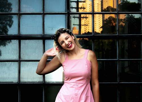 apparel woman wearing pink dress evening dress