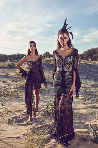 clothing women wearing black lace dresses in dessert apparel