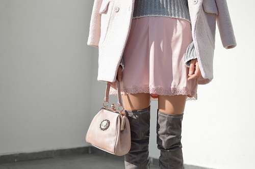 handbag women's pink skirt and gray knee boots outfit bag