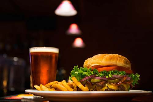 burger burger and fries on plate restaurant