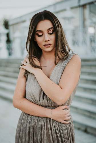 robe woman hugging herself evening dress