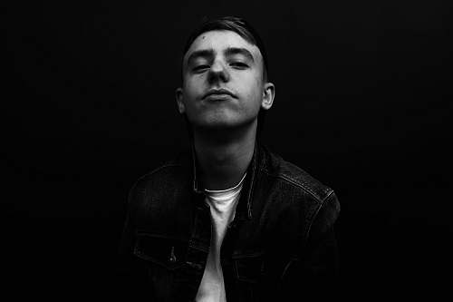person men's denim jacket black-and-white