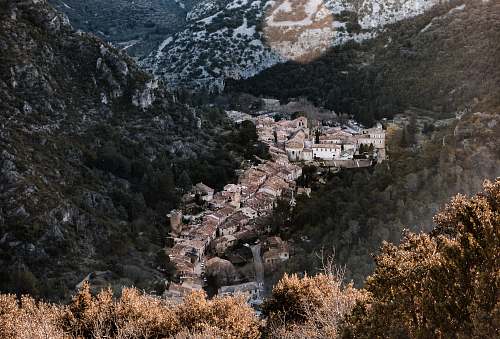 nature houses between hills outdoors