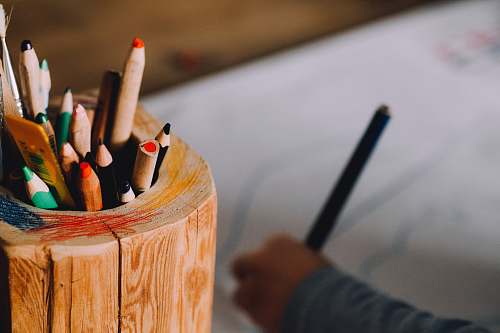 human color pencils in case wood