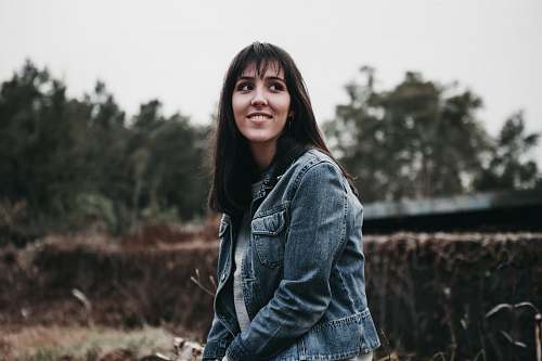 people woman wearing blue chambray jacket human