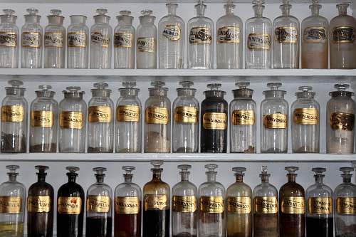 medicine clear glass jar lot on shelf jars