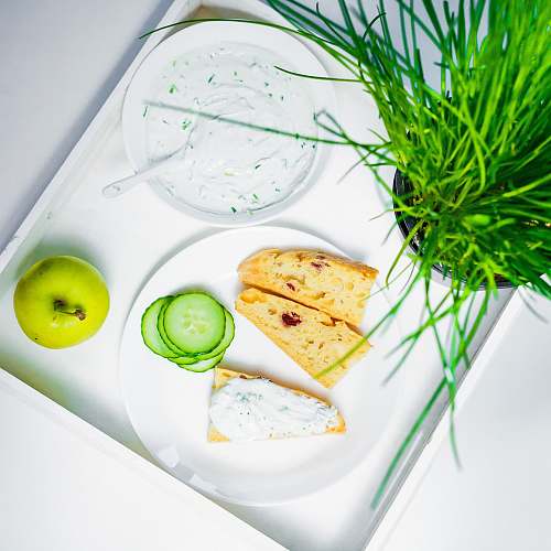 cucumber bread on white plate vegetable