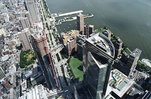 aerial photography of buildings and sea