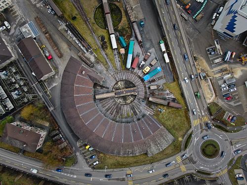 aerial photography of concrete buildings and bridge