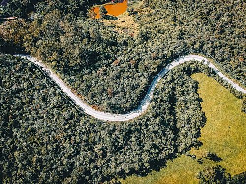 aerial photography of gray road