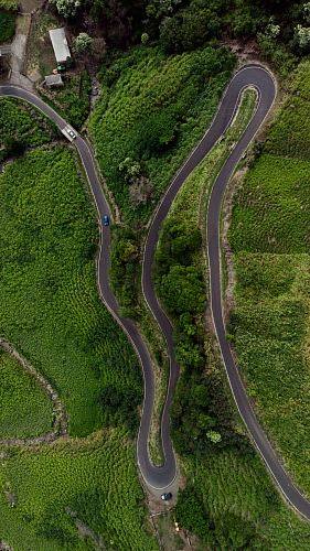 aerial photography of winding road