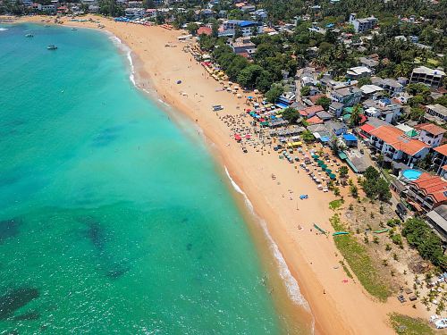 aerial view of people near sea