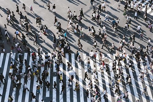 aerial view of people walking on raod