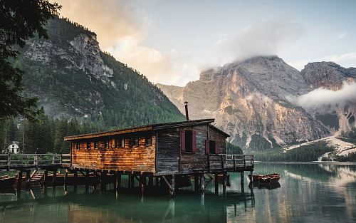 architectural photography of brown wooden house