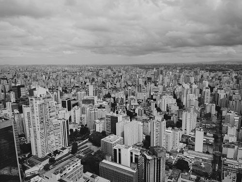 grayscale photography of cityscape