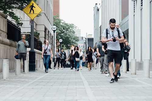 people walking at walkway